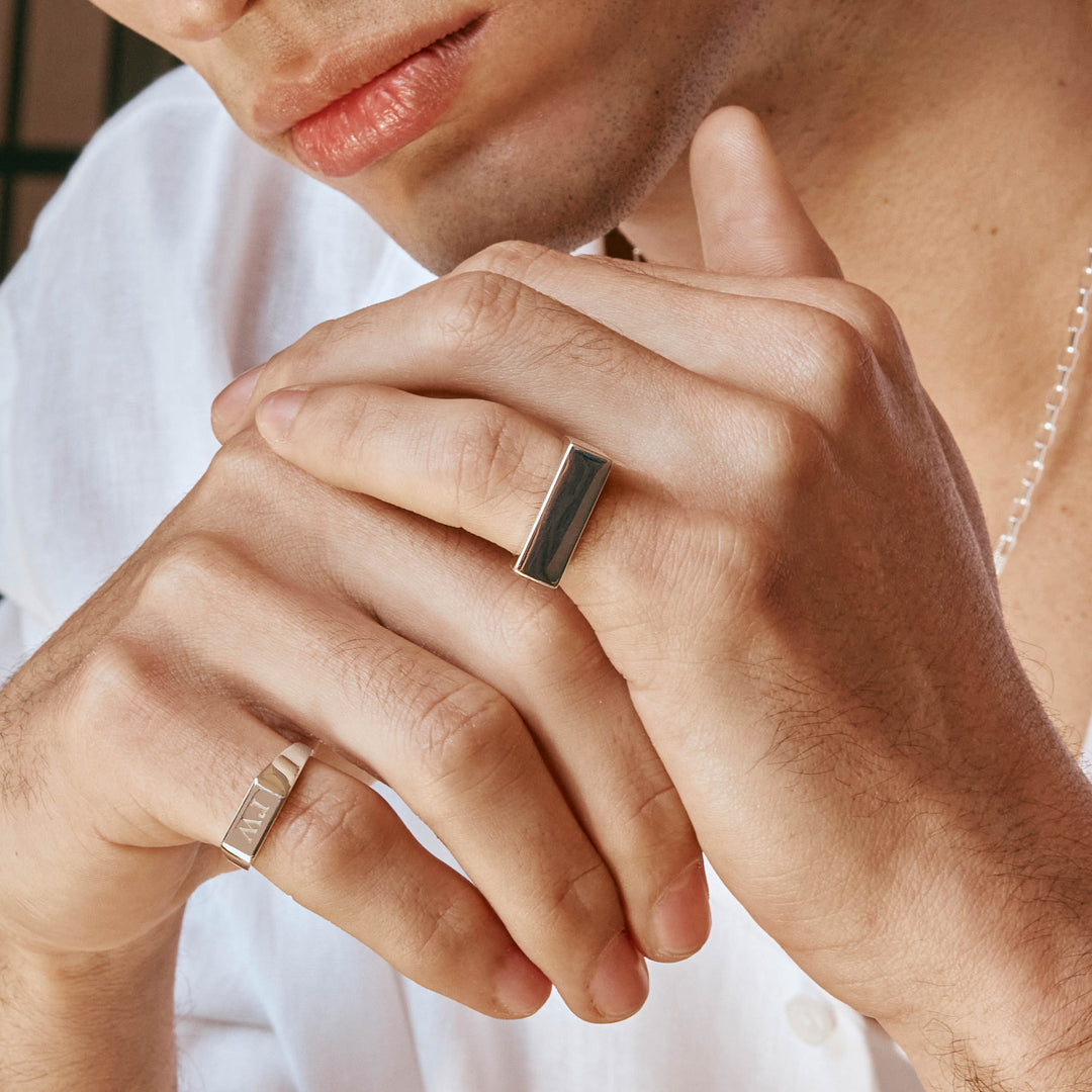 Engravable Square Unisex Signet Ring in Silver