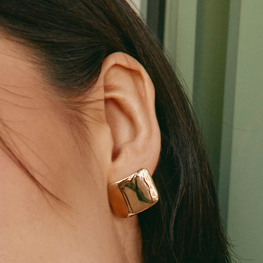 Square Dome Stud Earrings in Gold