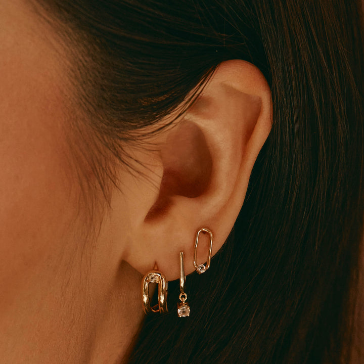 White Topaz Paperclip Link Studs in Gold