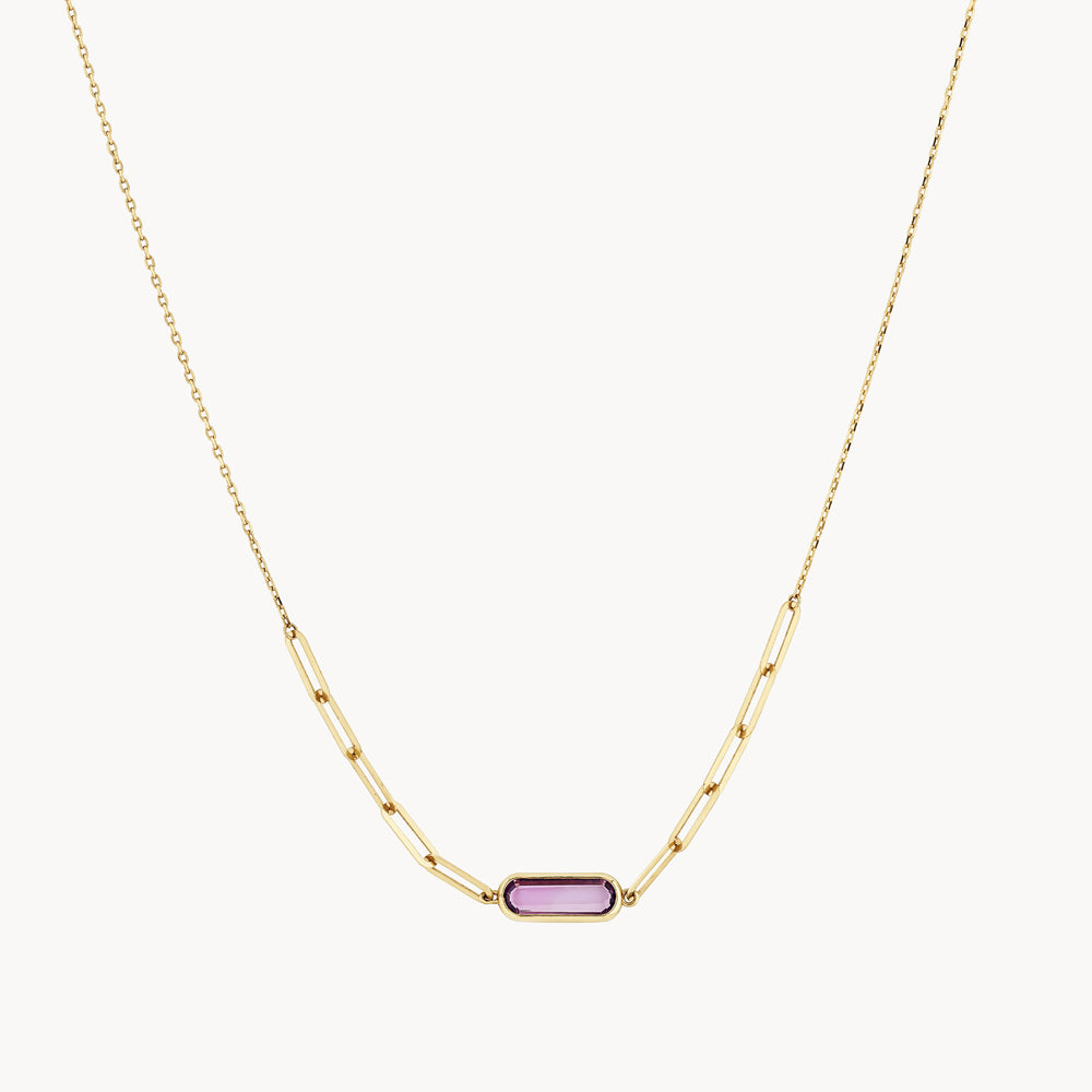 Medley Necklace Amethyst Oval Paperclip Chain Necklace in 10k Gold