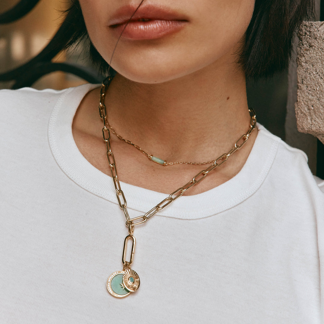 Medley Pendant Aventurine Crescent and Star Pendant in Gold