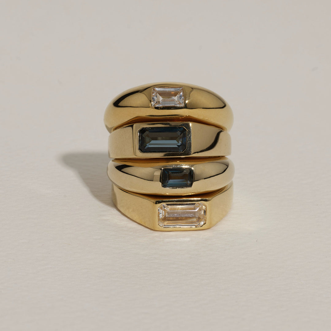 Medley Ring Blue Topaz Baguette Curve Pinky Ring in Gold