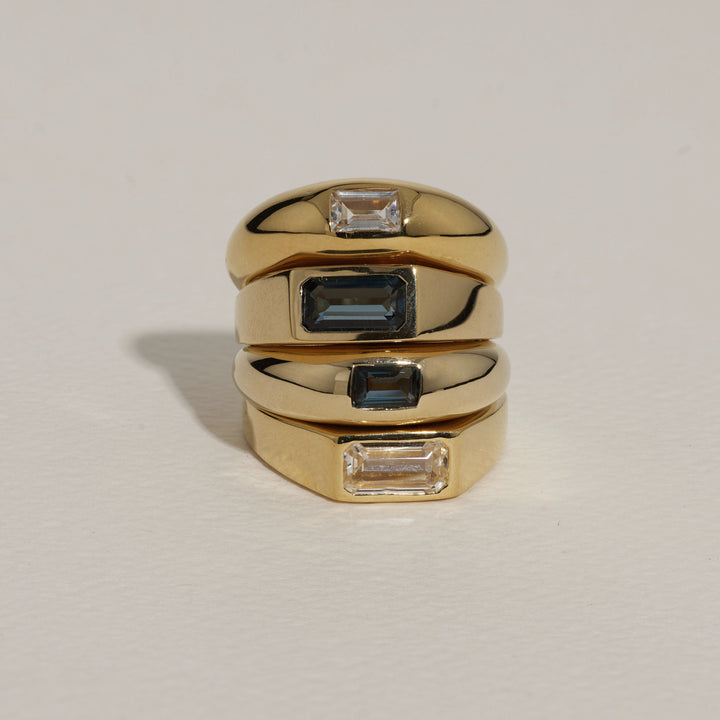 Medley Ring Blue Topaz Baguette Curve Pinky Ring in Gold