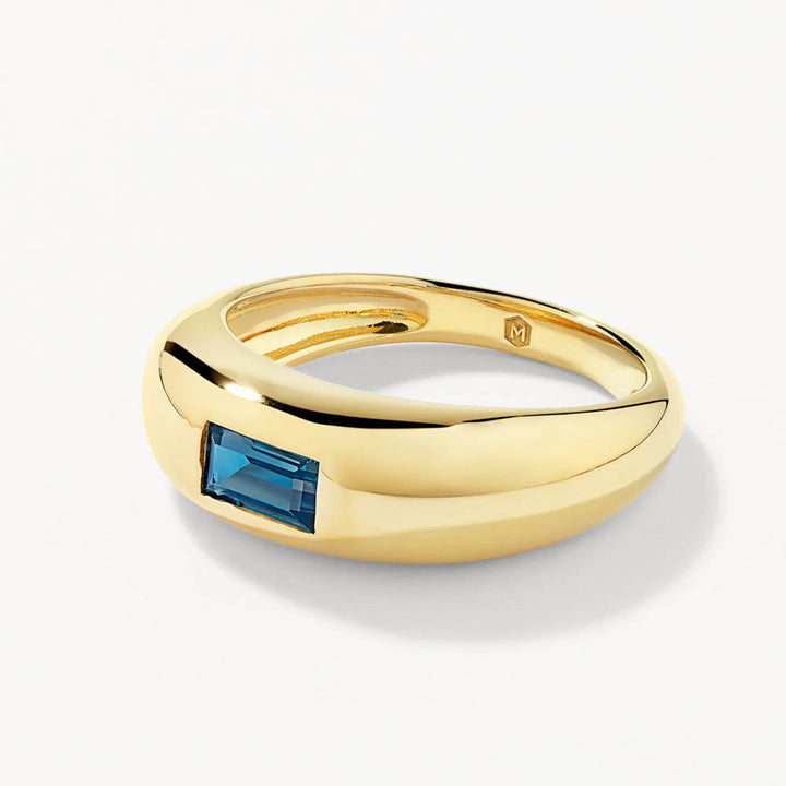 Blue Topaz Baguette Curve Pinky Ring in Gold