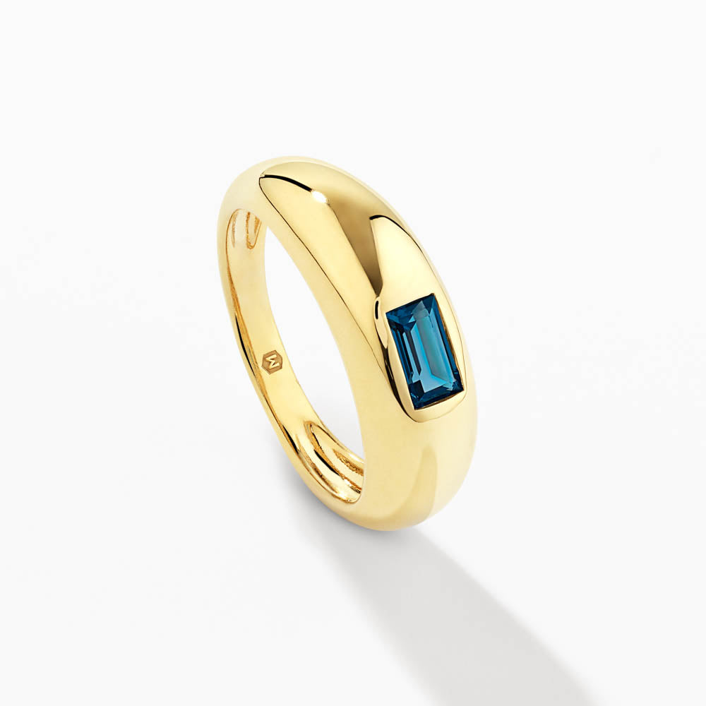 Blue Topaz Baguette Curve Pinky Ring in Gold | Medley Jewellery