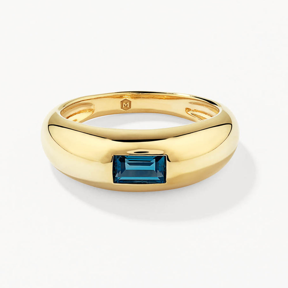 Medley Ring Blue Topaz Baguette Curve Pinky Ring in Gold