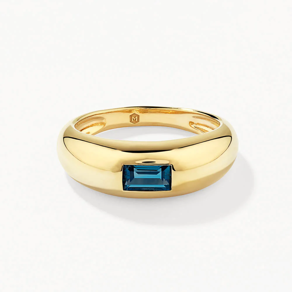 Medley Ring Blue Topaz Baguette Curve Pinky Ring in Gold