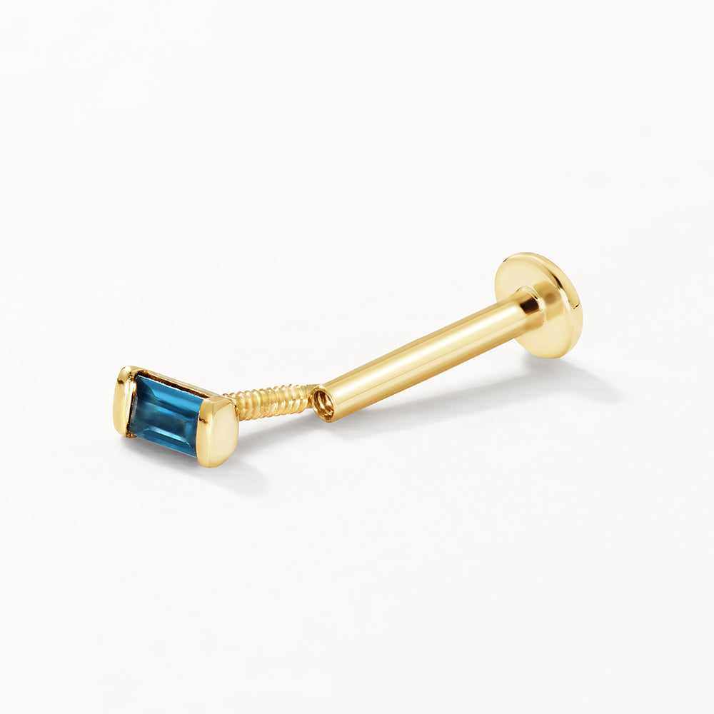 Medley Earrings Blue Topaz Baguette Helix Single Stud Earring in 10k Gold