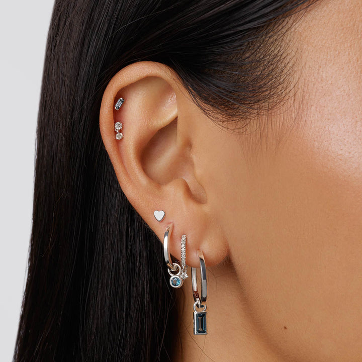 Medley Earrings Blue Topaz Baguette Helix Single Stud Earring in Silver