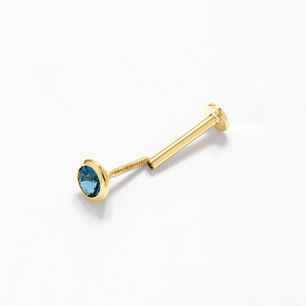 Medley Earrings Blue Topaz Bezel Helix Single Stud in 10k Gold