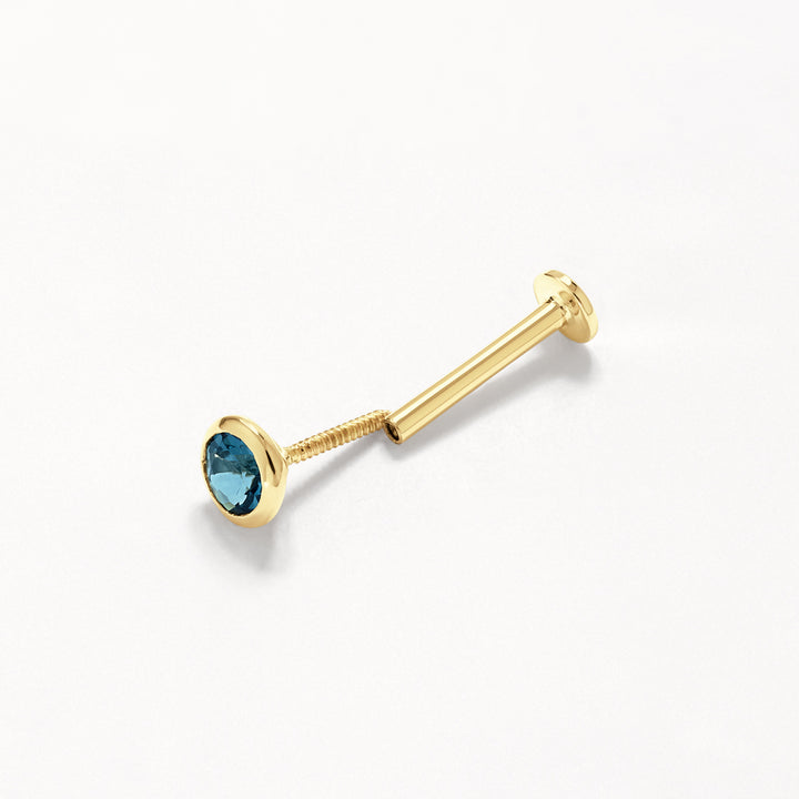 Medley Earrings Blue Topaz Bezel Helix Single Stud in 10k Gold