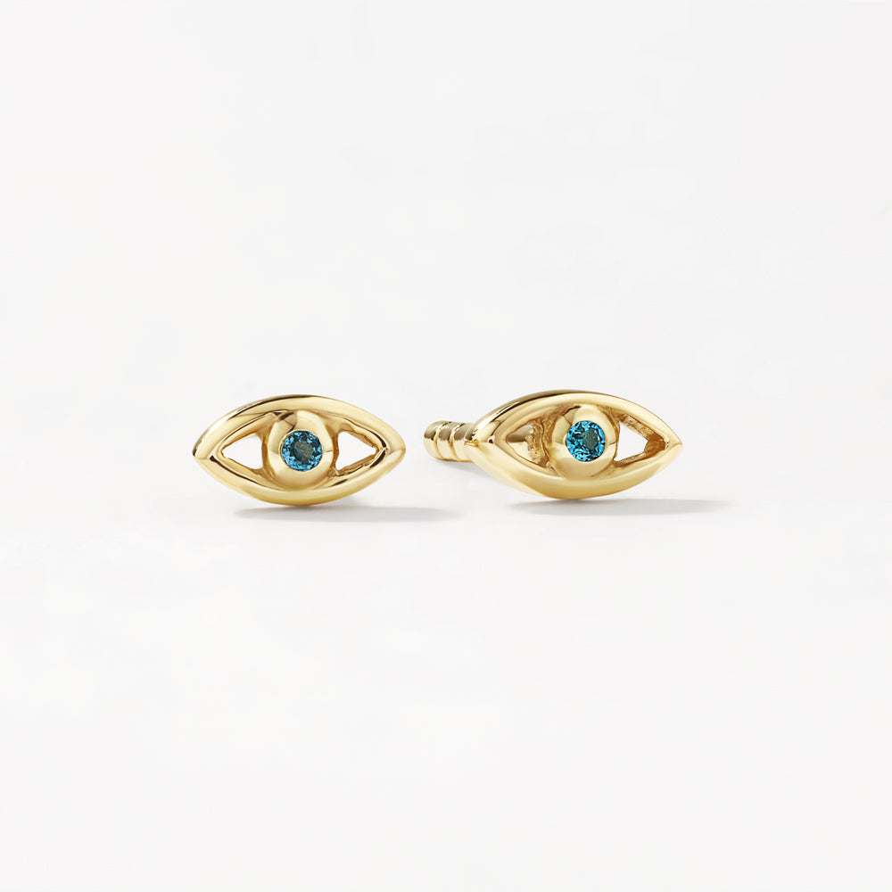 Medley Earrings Blue Topaz Evil Eye Stud Earrings in 10k Gold