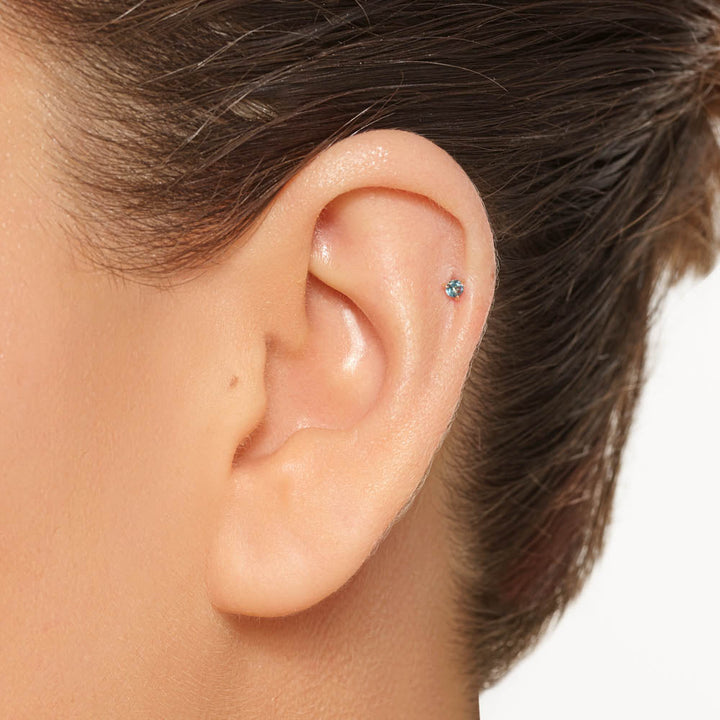 Blue Topaz Helix Single Stud Earring in 10k Gold