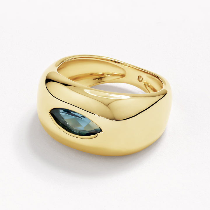 Medley Ring Blue Topaz Marquise Curve Pinky Ring in Gold
