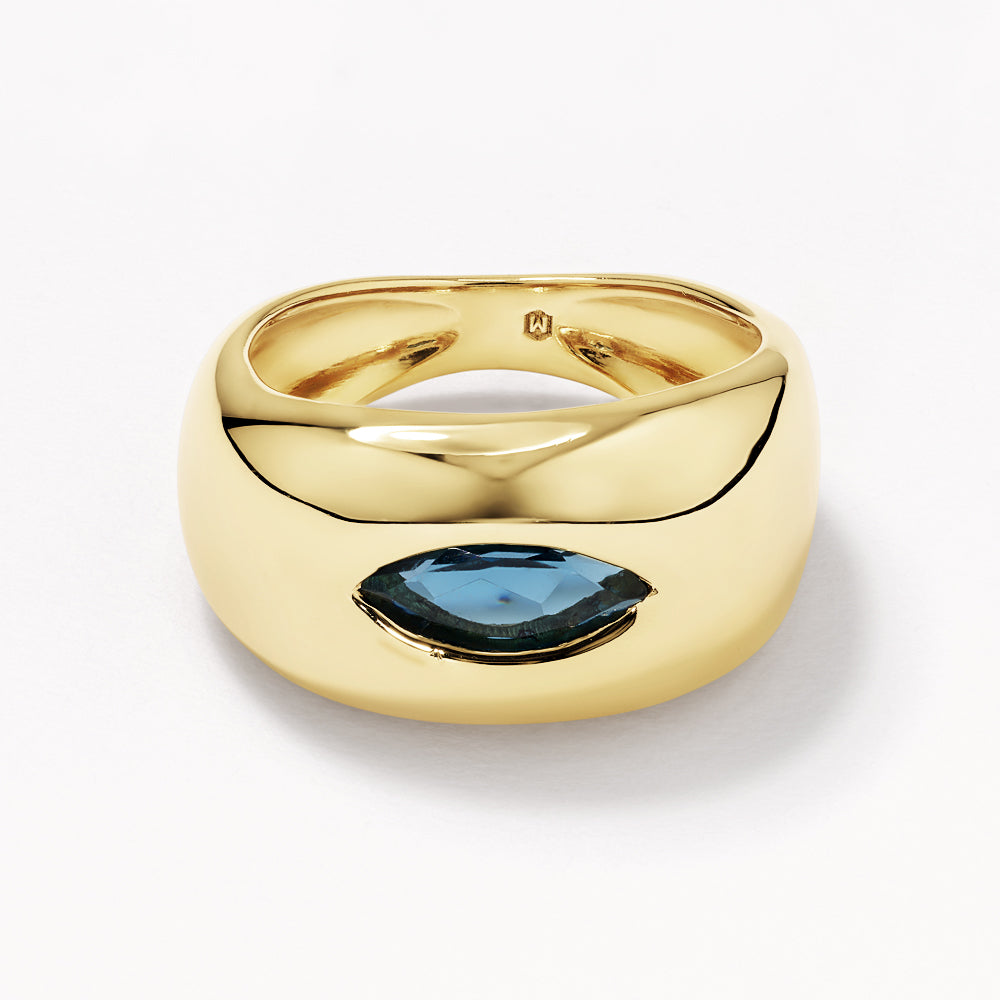 Medley Ring Blue Topaz Marquise Curve Pinky Ring in Gold