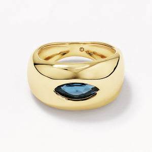 Medley Ring Blue Topaz Marquise Curve Pinky Ring in Gold