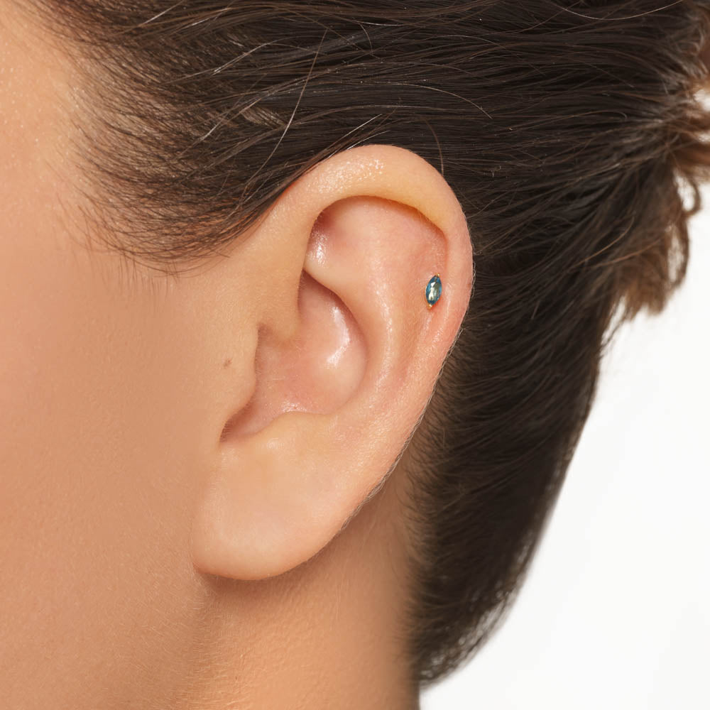 Blue Topaz Marquise Helix Single Stud Earring in 10k Gold