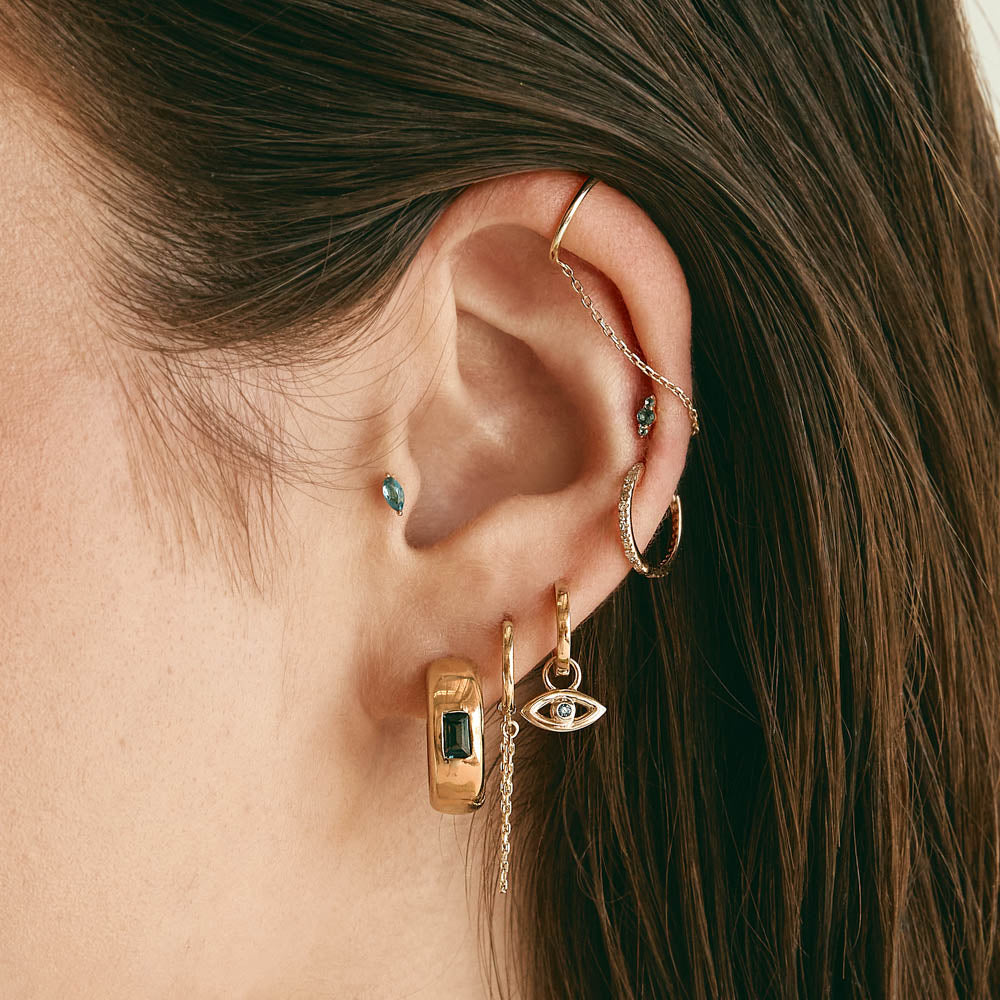 Medley Earrings Blue Topaz Marquise Helix Single Stud Earring in 10k Gold