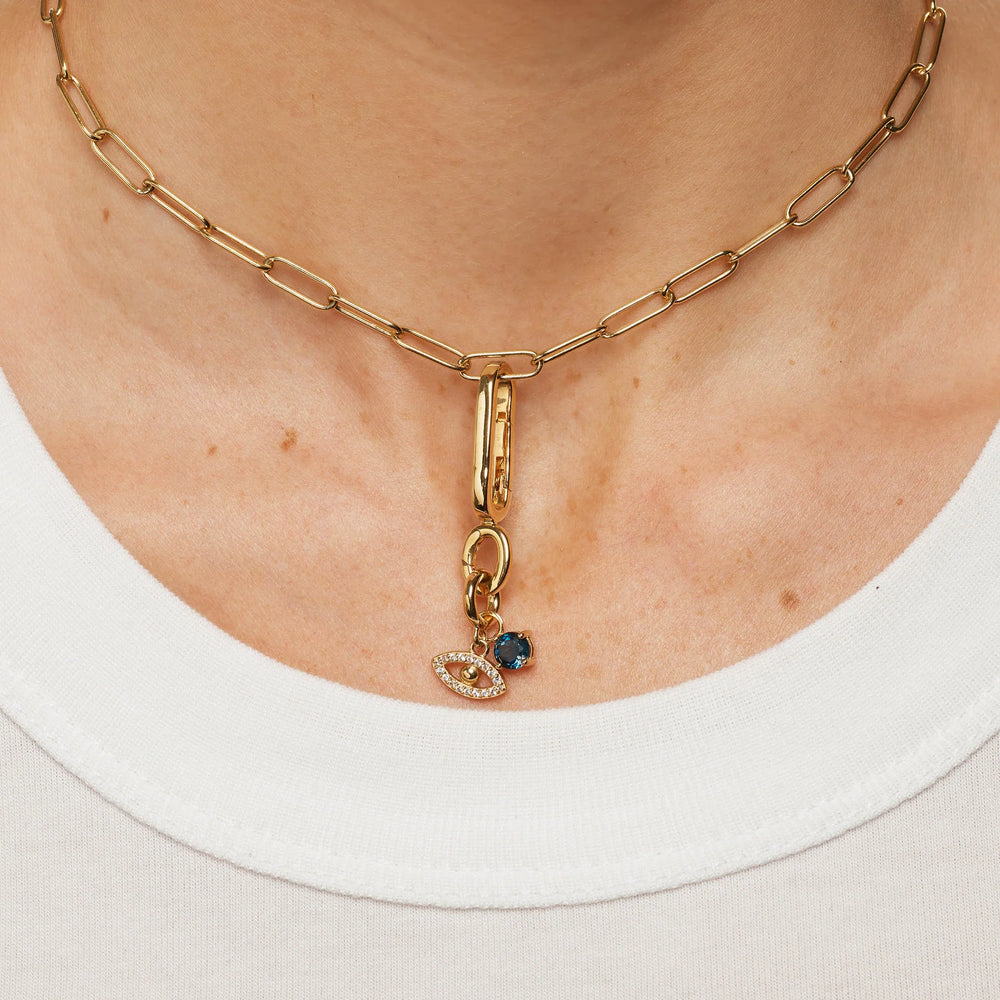 Medley Pendant Blue Topaz Round Charm Pendant in Gold