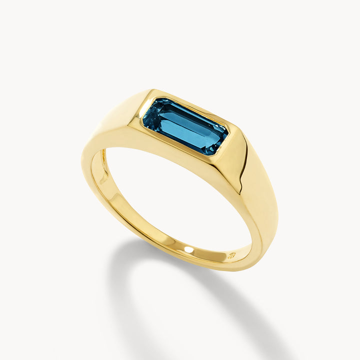 Medley Ring Blue Topaz Signet Pinky Ring in Gold