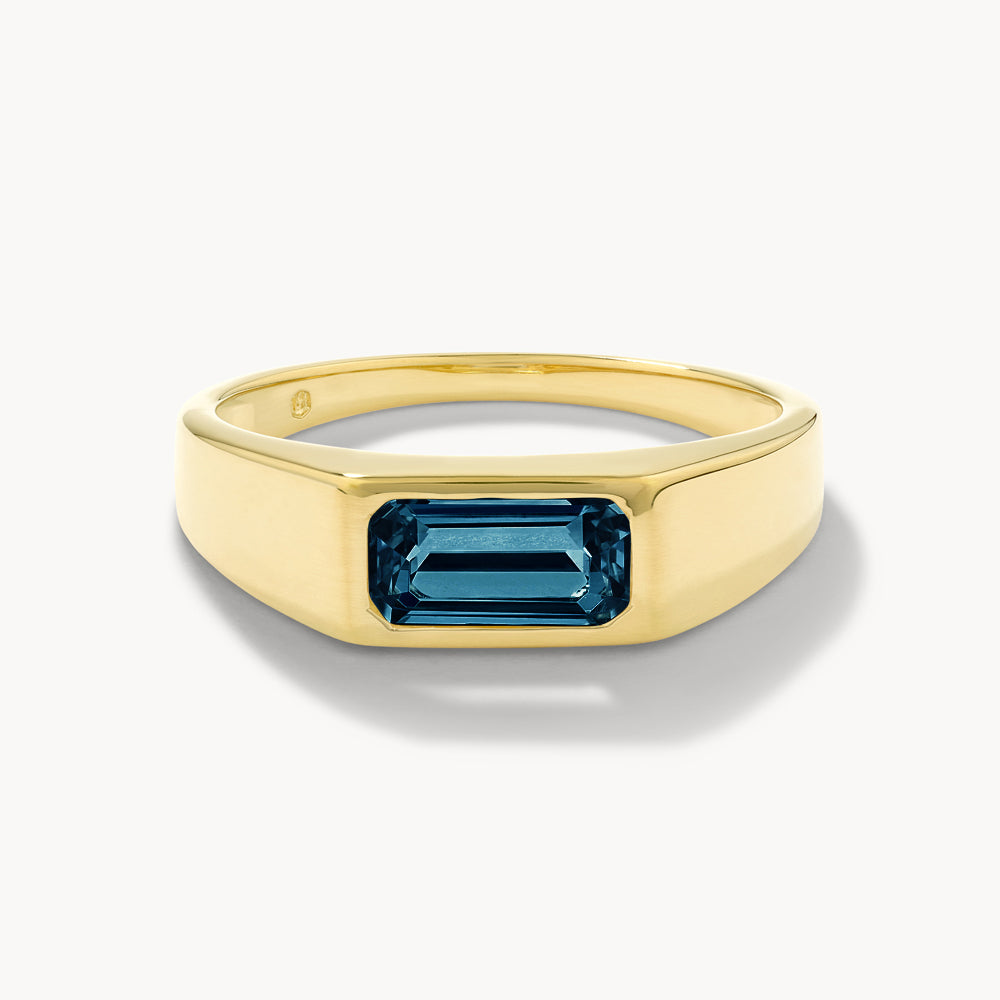 Medley Ring Blue Topaz Signet Pinky Ring in Gold