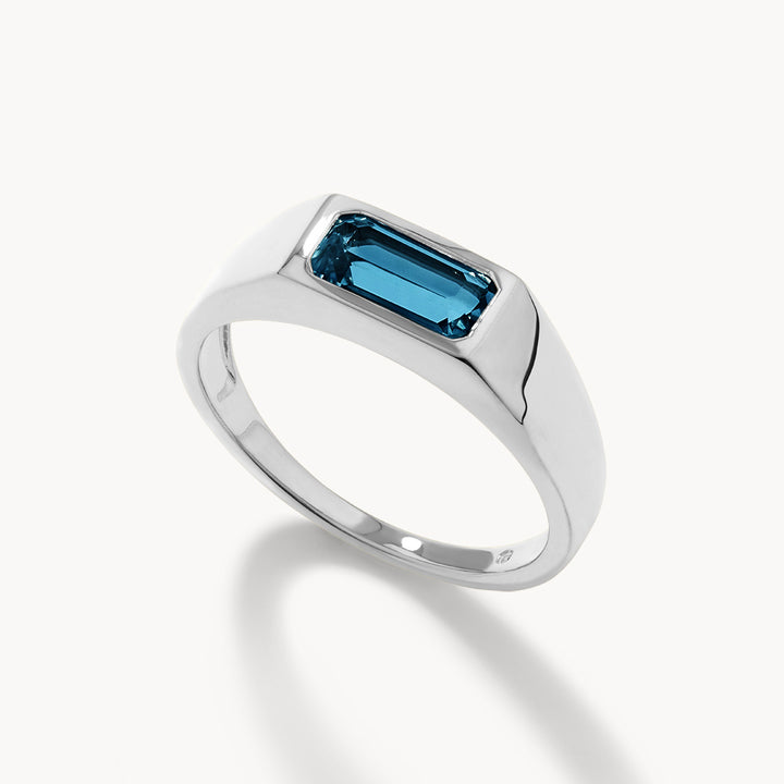 Medley Ring Blue Topaz Signet Pinky Ring in Silver