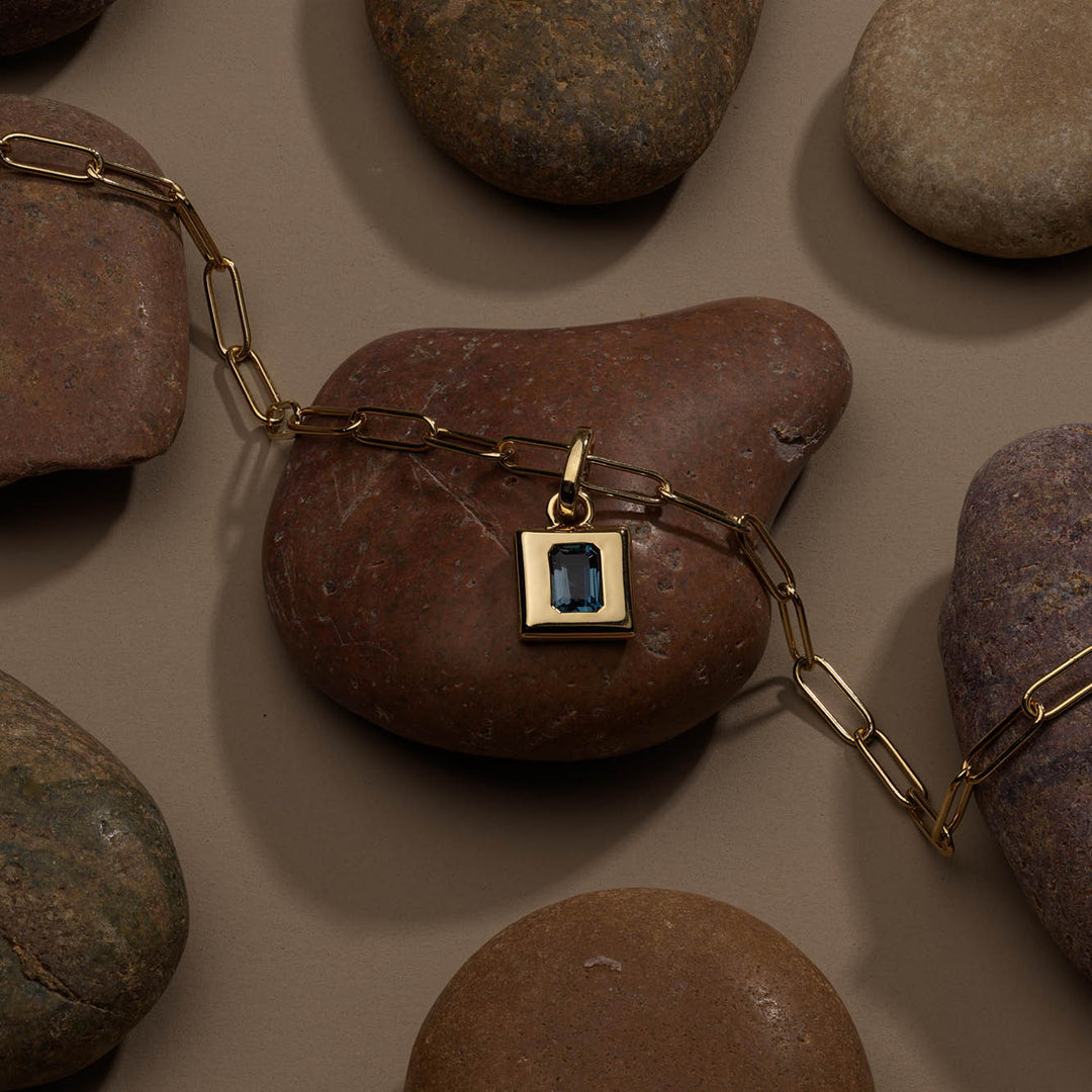 Medley Pendant Blue Topaz Statement Square Pendant in Gold