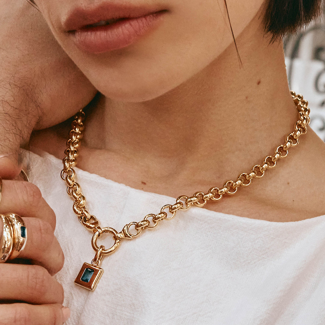 Medley Pendant Blue Topaz Statement Square Pendant in Gold