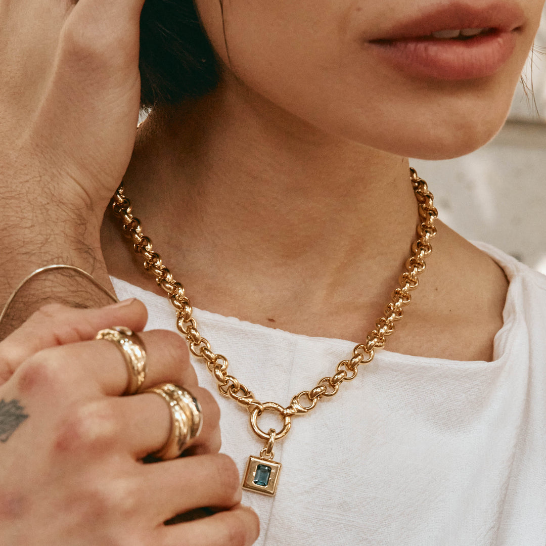 Medley Pendant Blue Topaz Statement Square Pendant in Gold