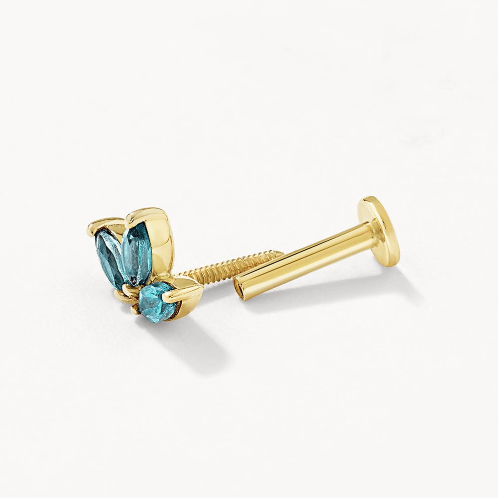 Blue Topaz Triple Marquise Helix Single Stud Earring in 10k Gold