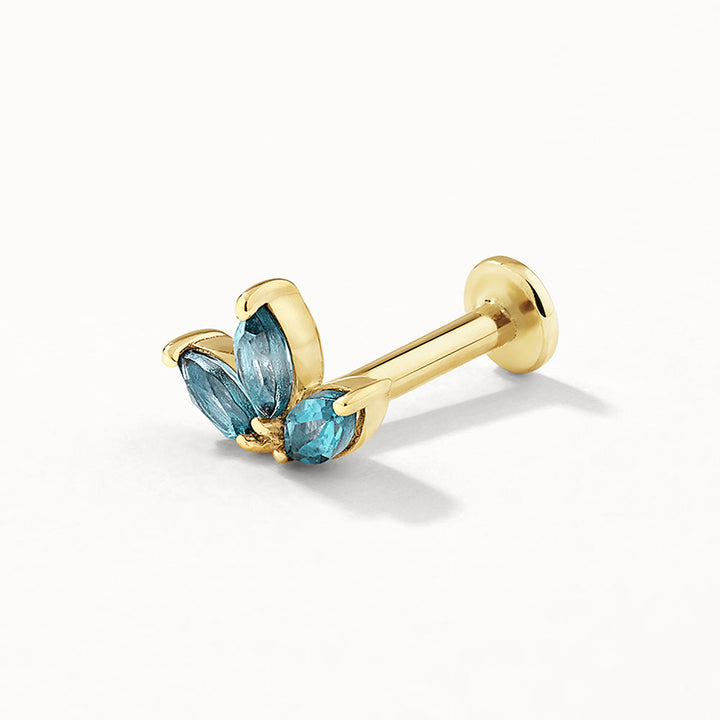 Blue Topaz Triple Marquise Helix Single Stud Earring in 10k Gold