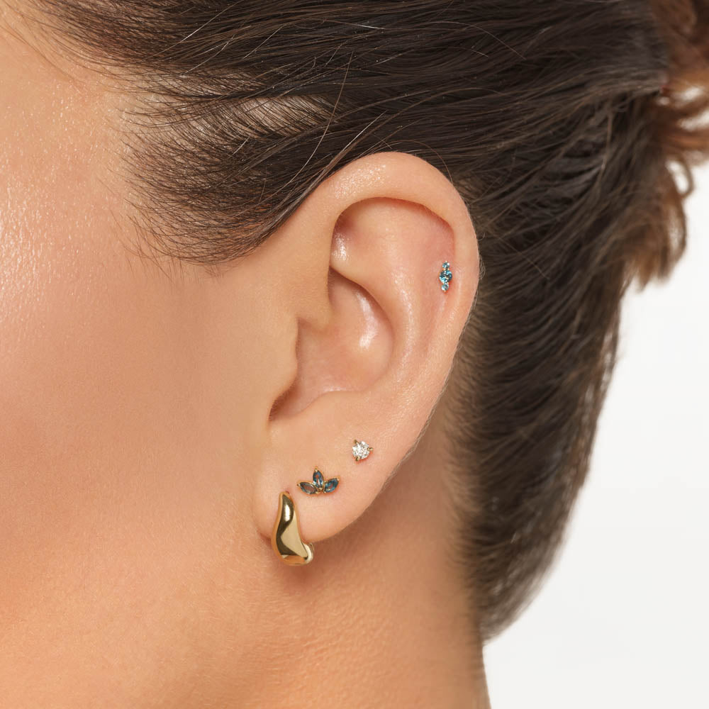 Medley Earrings Blue Topaz Triple Marquise Helix Single Stud Earring in 10k Gold