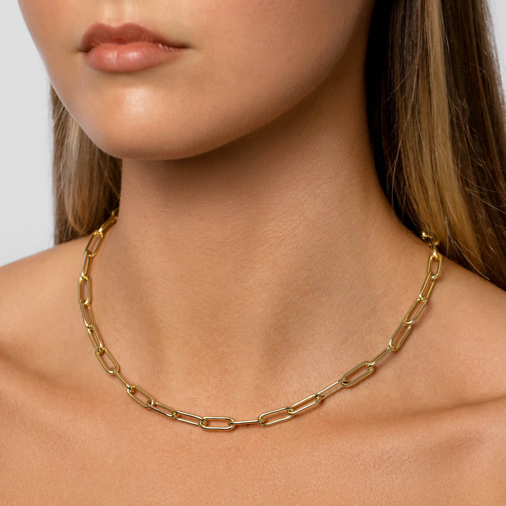 Lyra Oval Paperclip Chain Necklace, Gold – Orli Jewellery