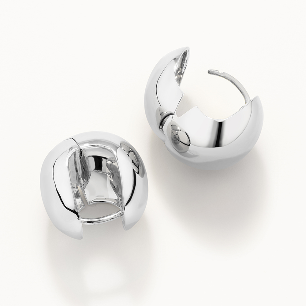 Chunky Ball Huggie Earrings in Silver
