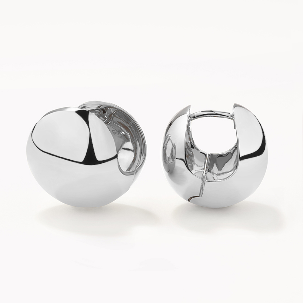 Chunky Ball Huggie Earrings in Silver
