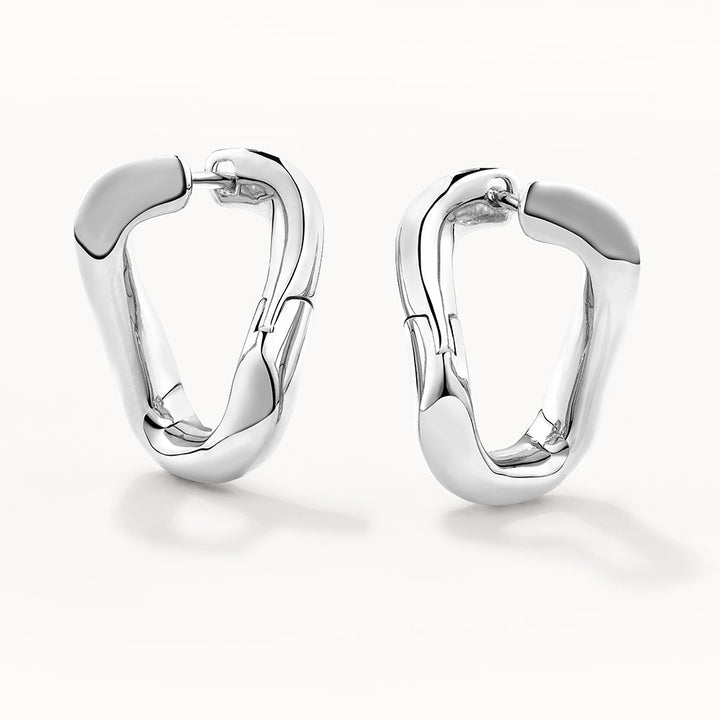 Curb Chain Link Hoop Earrings in Silver