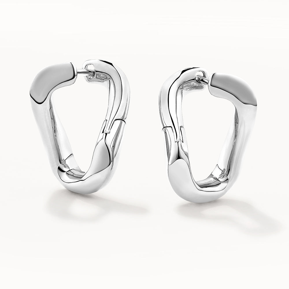 Medley Earrings Curb Chain Link Hoop Earrings in Silver