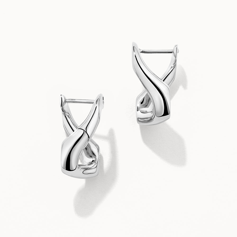 Curb Chain Link Hoop Earrings in Silver
