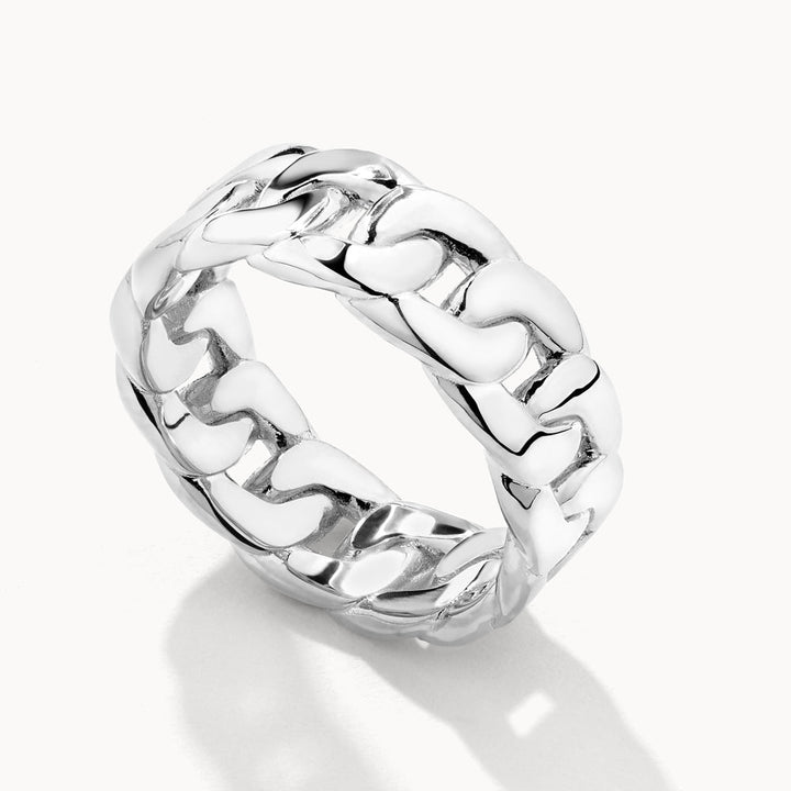 Medley Ring Curb Chain Link Ring in Silver