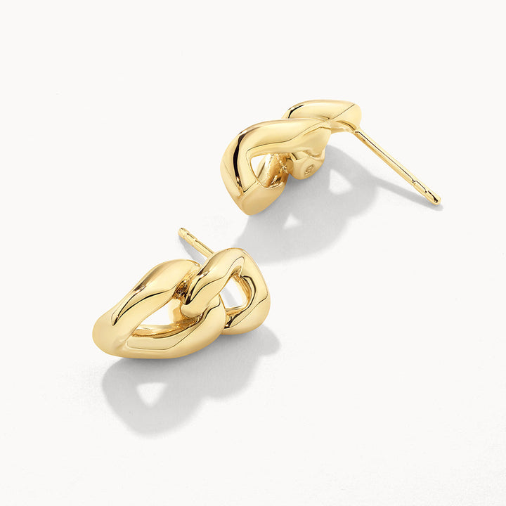 Curb Chain Link Stud Earrings in Gold