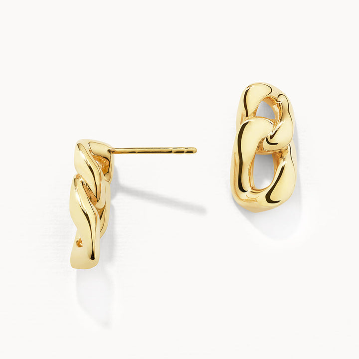 Curb Chain Link Stud Earrings in Gold