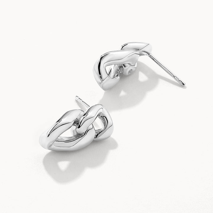 Curb Chain Link Stud Earrings in Silver