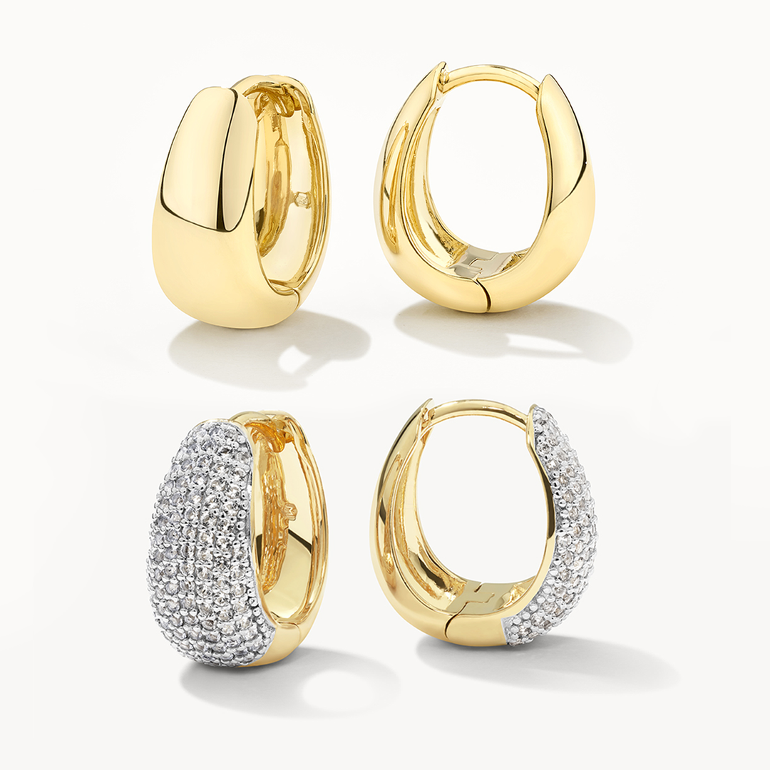 Medley Sets Day To Night Dome Huggie Earring Set in Gold