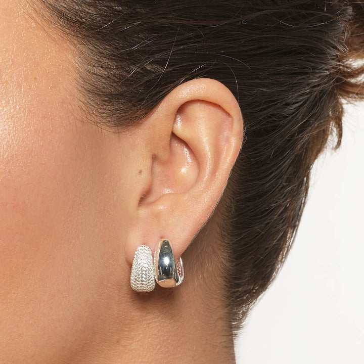 Medley Sets Day To Night Dome Huggie Earring Set in Silver