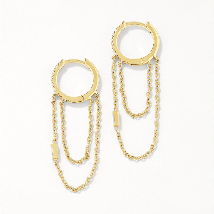Medley Earrings Diamond Baguette Double Chain Huggie in 10k Gold