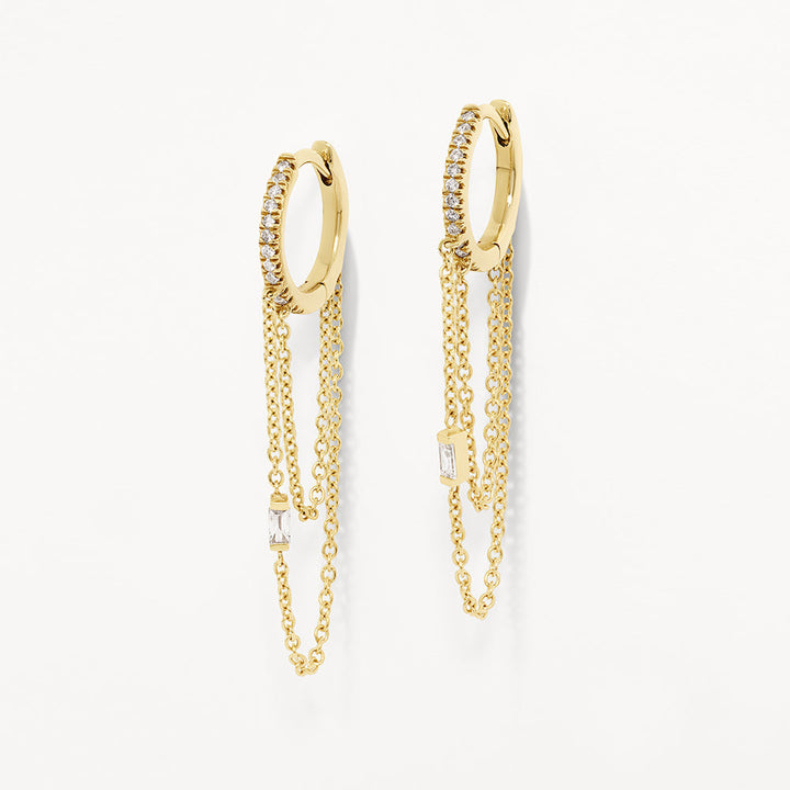 Medley Earrings Diamond Baguette Double Chain Huggie in 10k Gold