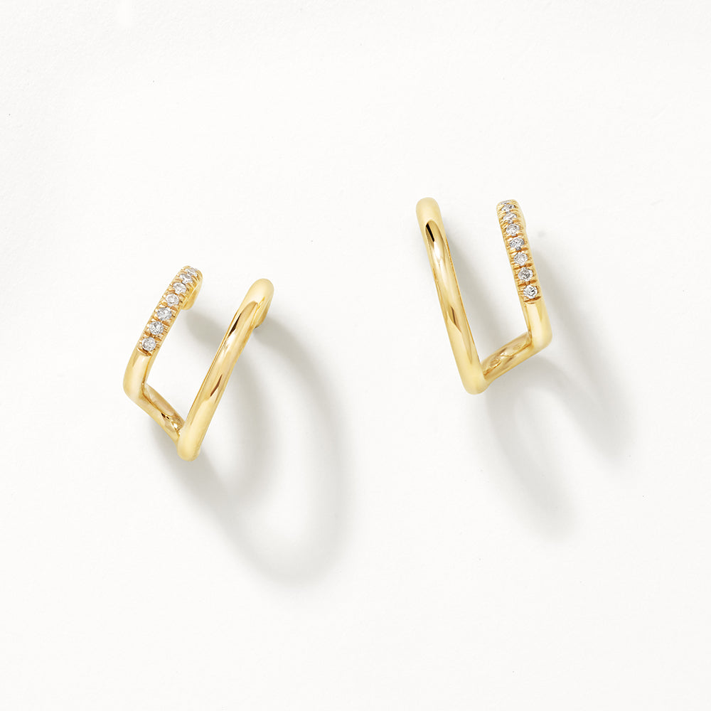 Medley Earrings Diamond Double Huggie Stud Earrings in 10k Gold