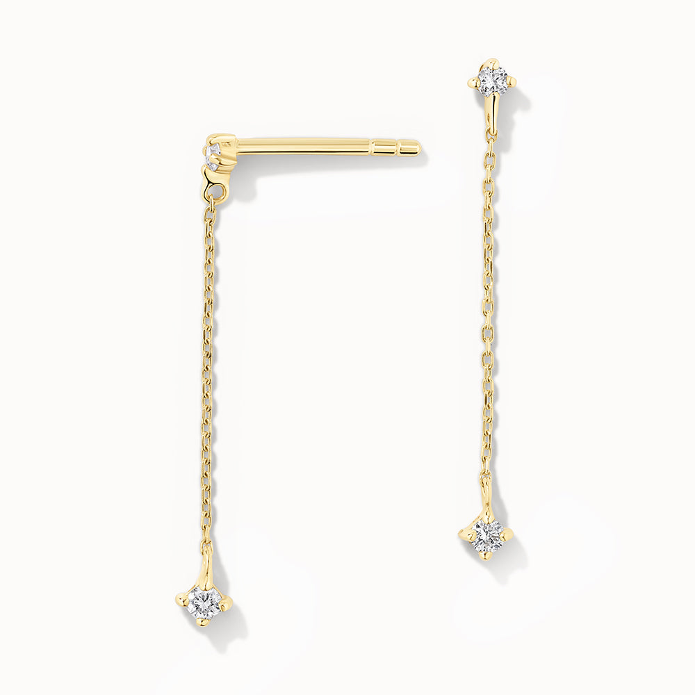 Diamond Drop Chain Stud Earrings in 10k Gold