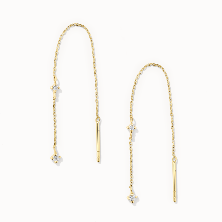 Medley Earrings Diamond Drop Chain Threader Earrings in 10k Gold
