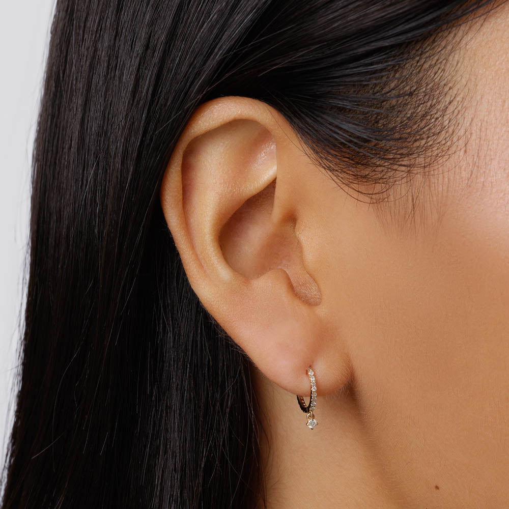 Medley Earrings Diamond Drop Single Huggie Earring in 10k Gold